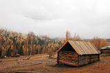 Wooden hut in autumn