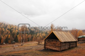 Wooden hut in autumn