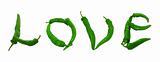 Love text composed of green peppers