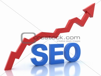 Seo in blue color and a graph in red color. Isolated on white