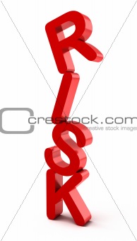 Word RISK in red color. Isolated on white