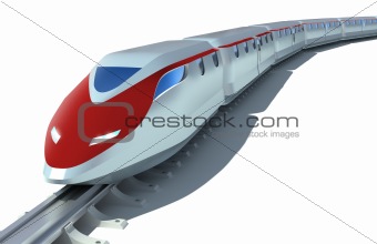 High-speed passenger train. Isolated on white