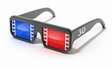 3D glasses with film concept. Isolated on white