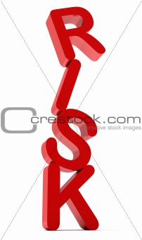 word RISK in red color. Isolated on white