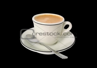 Coffee cup and spoon on black background