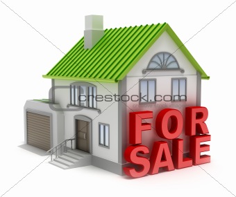Home for sale. 3D concept. Isolated on white