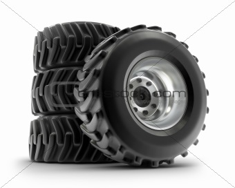 Tractor heavy wheels set. My own design. Isolated on white