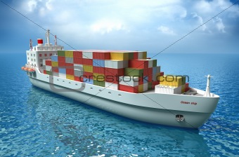 Cargo ship sails across the Ocean. My own design.