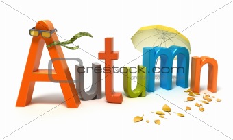 Word autumn with colourful letters. 3D concept. Isolated on white