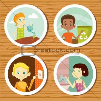 Green education stickers for kids
