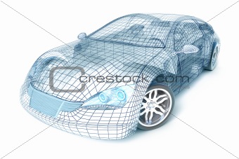Car design, wire model. My own design. Isolated on white