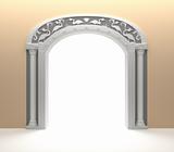 Arched Door with vintage decoration. 3D render. Isolated on white