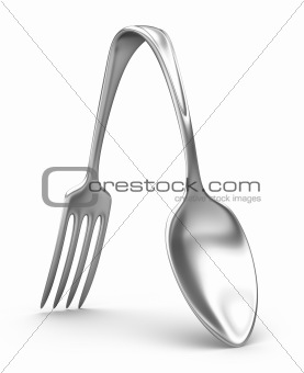 Spoon and fork hybrid. 3D concept. Isolated on white