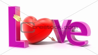 Word love with colourful letters. 3D concept. Isolated on white