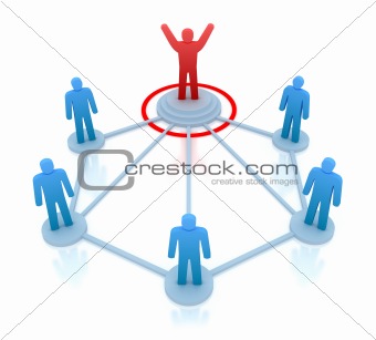 Leader is managing his work team. Network concept. Isolated on white