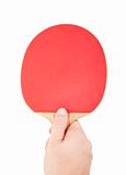 Red table tennis racket in the hand