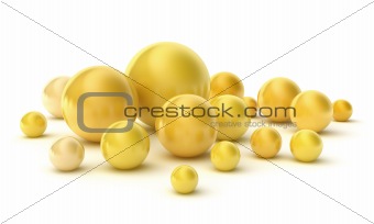 Golden pearls on a white. Hight quality 3D image. Isolated on white