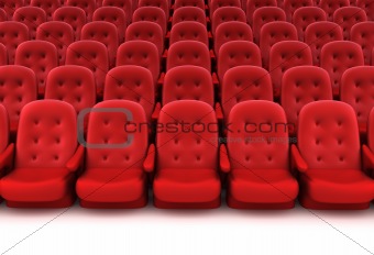 Red theater seats. 3D render.