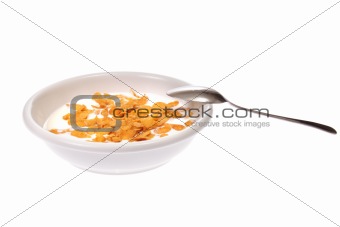 Bowl with corn flakes and milk