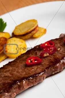 slices of chili on a steak