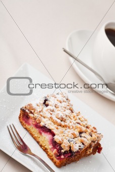 streusel cake and a cup of coffee 
