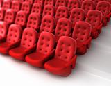 Red theater seats. 3D render. Isolated on white.