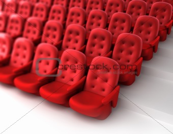 Red theater seats. 3D render. Isolated on white.