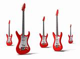 Red electric guitars concept background. My own design. Isolated on white