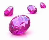 Ruby gemstones on white surface