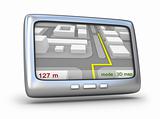 GPS navigator and 3D map on white background