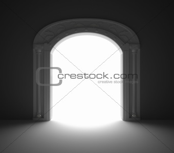 Arched Door with vintage decoration. 3D render.