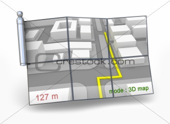 GPS navigator and 3D map. Isolated on white.