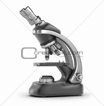 Modern scientific microscope. Isolated on white
