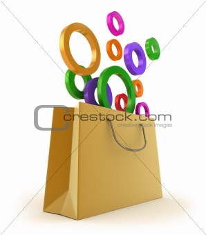 Shopping paper bag - colorful concept. Isolated on white