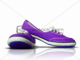 Purple fabric shoes on reflect floor
