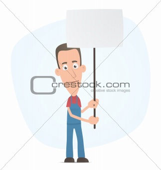 Mechanic holds over a banner