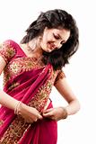 Beautiful Indian happy  woman in pink sari
