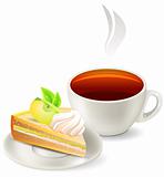Cup of hot tea with cake