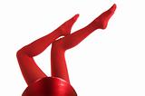 Female feet in red stockings