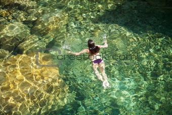white woman in green water