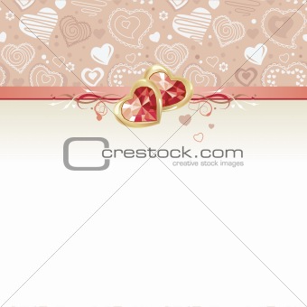 Greeting card with gems and hearts