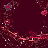 Contour red hearts on dark red background