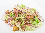 Onion salad of meat with roast vegetables