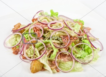 Onion salad of meat with roast vegetables