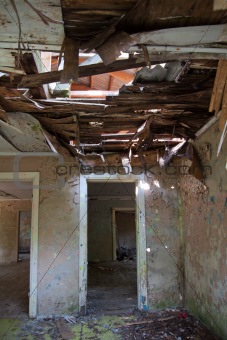 destroyed building interior