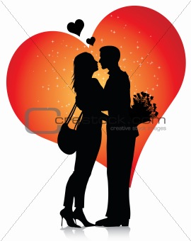 Couple silhouette with hearts