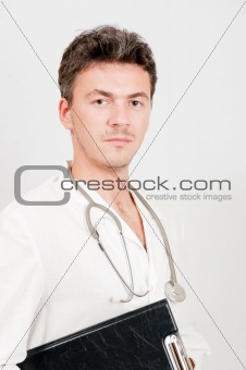 pretty male doctor with medical stethoscope