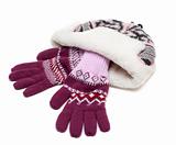Winter hat with fur and violet gloves