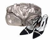 Silvery leather bag and pair of the loafer