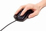 Feminine hand keeps computer mouse